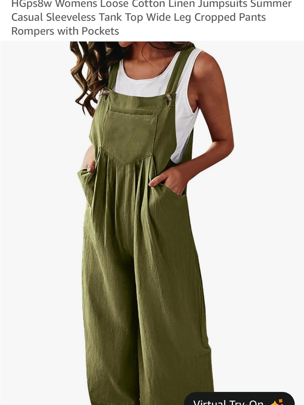 Macy's Olive Green Cotton-Linen Wide-Leg Jumpsuit